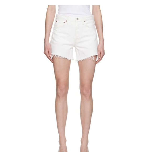 Agolde Pants - NWT Agolde Sz 32 White Parker Long Frayed Edges Jean Denim Shorts